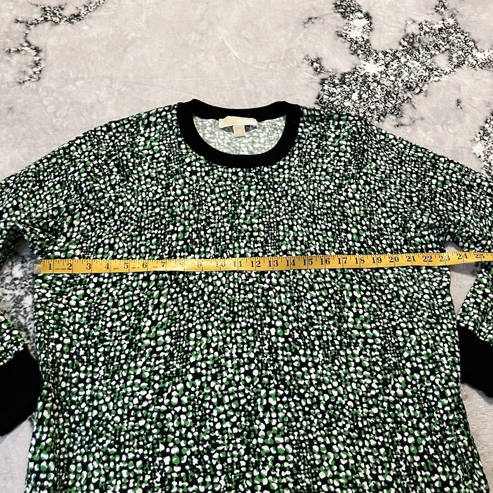 Michael Kors Sweater Dress Womens Size 2X Green Multi Printed Knit 3/4 Sleeve‎